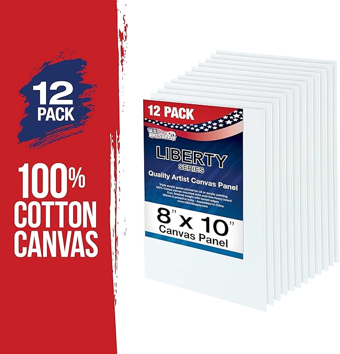 US Art Supply 8 X 10 inch Professional Artist Quality Acid Free Canvas Panel Boards for Painting Value Pack of 12 (1 Full Case of 12 Single Canvas Board Panels)
