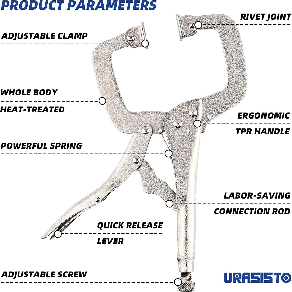 URASISTO 11-Inch C-Clamp Locking Pliers, Heavy Duty Welding C Clamp Pliers with Swivel Pads, Premium Alloy Steel Construction, Quick Release, Fit for Clamping Welding, Woodworking (Cosmetic Scratches)