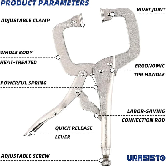 11-Inch C-Clamp Locking Pliers, Heavy Duty Welding C Clamp Pliers with Swivel Pads, Premium Alloy Steel Construction, Quick Release, Fit for Clamping Welding, Woodworking
