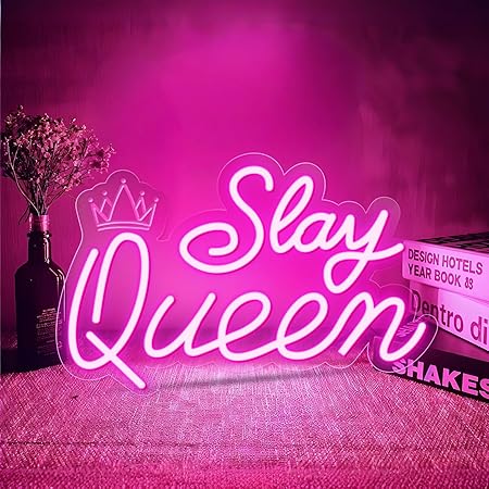 Slay Queen Neon Sign for Wall Decor, Adjustable LED Light Up Signs USB Powered Pink White Neon Sign for Girl Women Birthday Valentines Christmas Bedroom Dorm Wall Art Decor