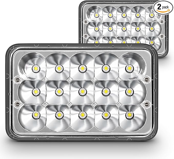 TRUE MODS 2pc Chrome 4x6 6x4 Inch LED Headlights Pair H4 2a1 1a1 High Low Sealed Beam H4652 H4666 H6545 H4651 H4656 for Freightliner Classic XL FLD 120 Peterbilt 379 Kenworth T600 T800 W900 Semi Truck
