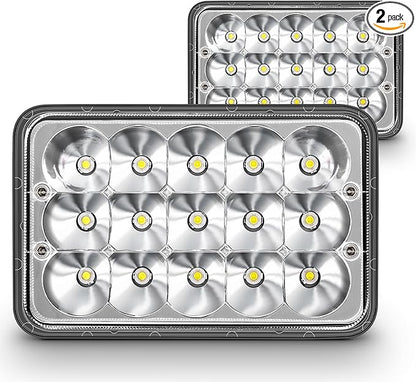 TRUE MODS 2pc Chrome 4x6 6x4 Inch LED Headlights Pair H4 2a1 1a1 High Low Sealed Beam H4652 H4666 H6545 H4651 H4656 for Freightliner Classic XL FLD 120 Peterbilt 379 Kenworth T600 T800 W900 Semi Truck
