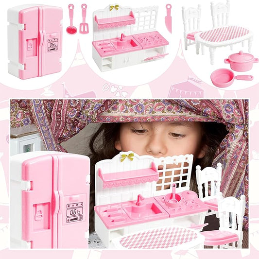 10 Pieces Mini Kitchen Set Dollhouse Kitchen Miniature Kitchen Set Doll Mini Kitchen for Kids Doll House Furniture and Accessories Set Mini Dollhouse Furniture 1 12 Scale