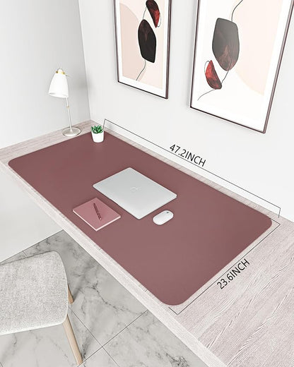 Non-Slip Leather Desk Mat, Desk Mouse Pad, Waterproof PVC Leather Desk Table Protector, Large Desk Blotter, Easy Clean Laptop Desk Writing Mat for OfficeHomeDecor(Dark Pink, 47.2" x 23.6")-No Band