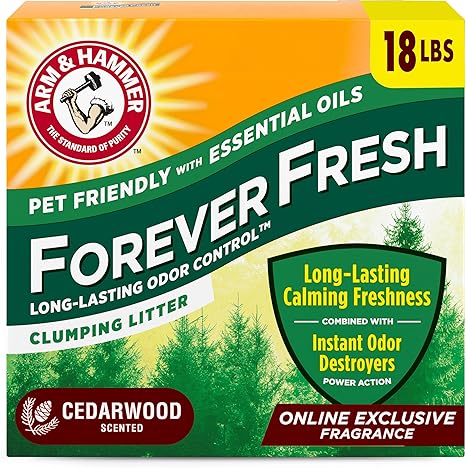 Arm  Hammer Forever Fresh Clumping Cat Litter Cedarwood, MultiCat 18lb, Pet Friendly with Essential Oils, (Pack of 1)