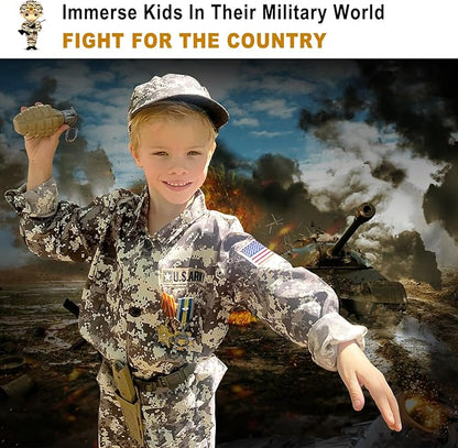 INNOCHEER Army Costume for Kids, Halloween Costumes for Boys Kids, Boys Military Soldier Costume for Boy Kids Age 3-6-8-10-12