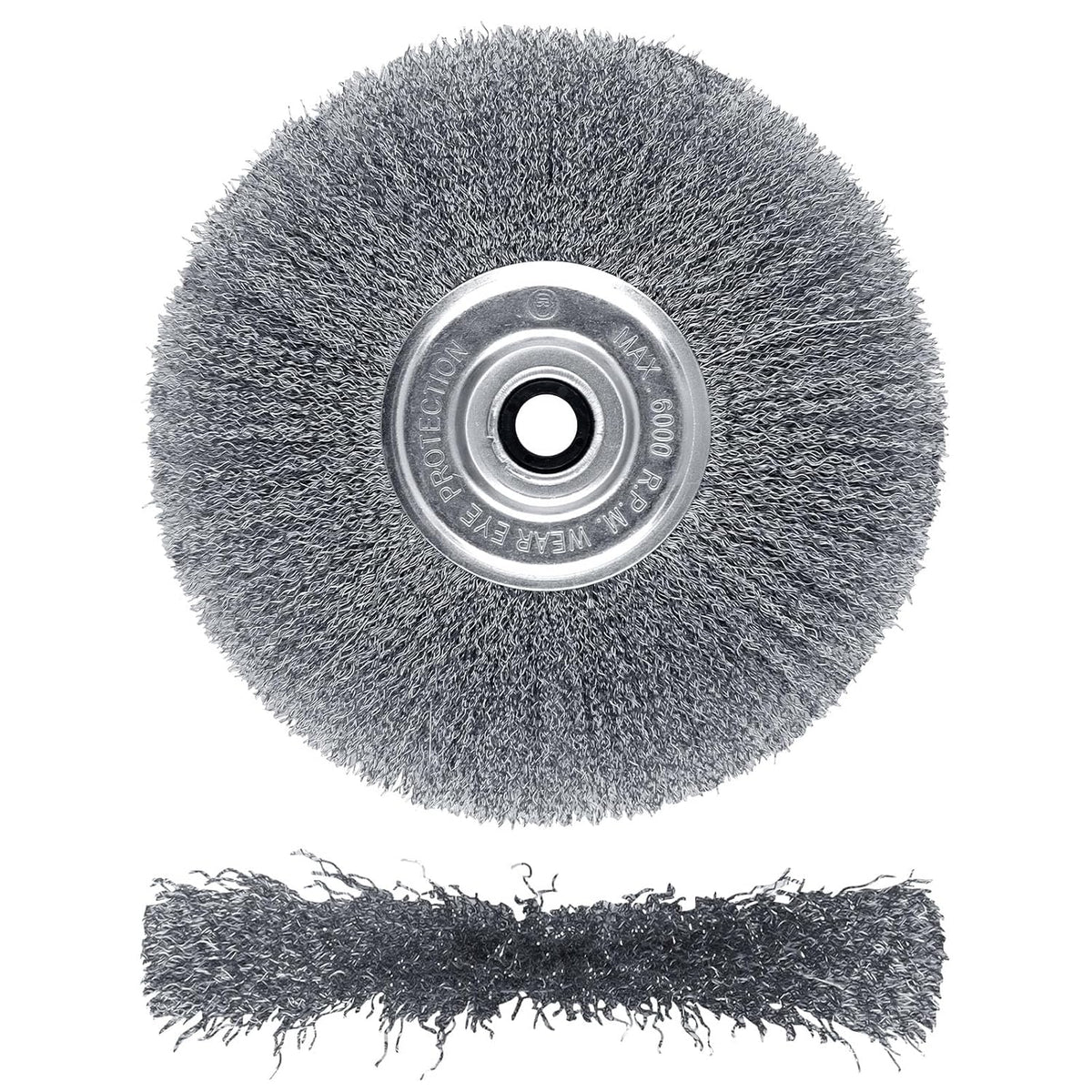 8 Inch Wire Wheel for Bench Grinder - Fine Crimped Wire Brush with 1/2" and 5/8" Arbor(0.012Inch Wire Size), Efficiently Polish Nuts, Bolts and Assorted Car Parts.