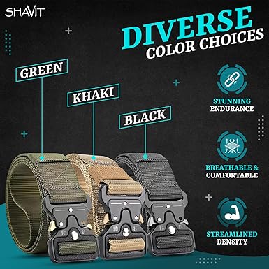 SHAVIT Tactical Belts for Men Military Style Work Hiking Riggers Web Nylon Waistband Belt with Quick Release Metal Buckle