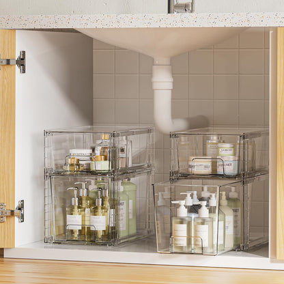 Vtopmart 8 Pack Clear Stackable Storage Drawers,Easy to Assemble Bathroom Organizers and Storage with handles,Plastic Drawers for Kitchen Pantry,Cabinet,Under Sink Organization
