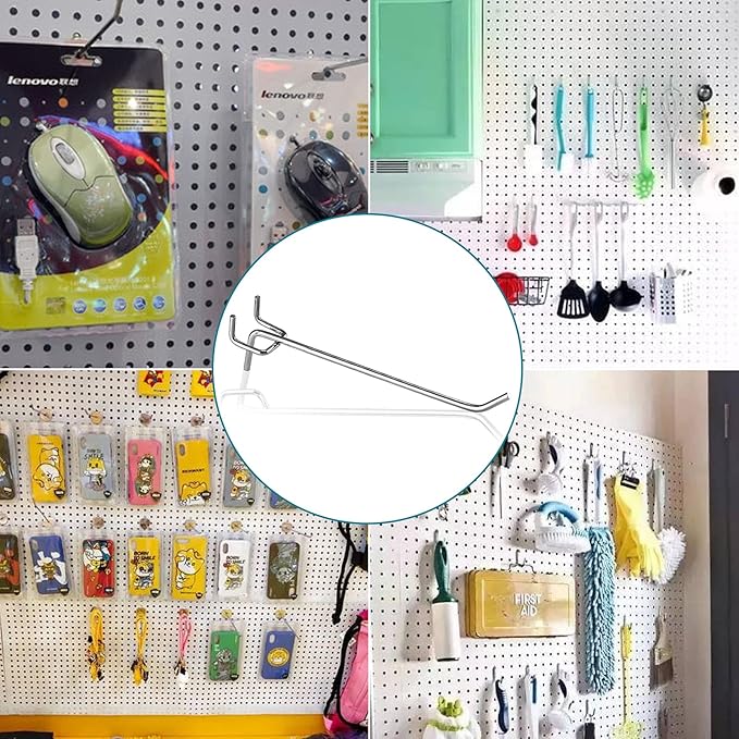 50 Pcs Pegboard Hooks 6 Inch, Heavy Duty Peg Hooks, Metal Shelving Hooks fits 14 and 18" Pegboard Garage Storage Organizer