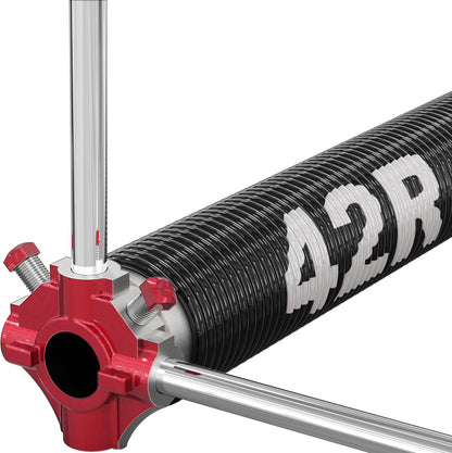 283 x 42 Right Hand Wound Garage Door Torsion Spring with Non-Slip Winding Bars, 0.283 X 2'' X 42'', Right-Wound for Left Side, Red Winding Cone, Single Pack