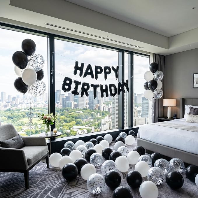 16 Inch Black Happy Birthday Balloons Banner Decorations for Men Reusable Foil Letter Birthday Sign Black Birthday Decoration for 16th 30th 50th 60th Boys Adults and Halloween Birthday Party