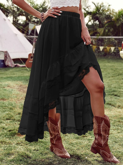 Verdusa Women's Western Cowgirl Lace Skirt Boho Asymmetrical Skirts Country Concert Outfits