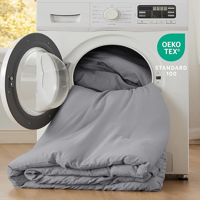 Bedsure Queen Size Comforter Set, Grey Soft Prewashed Bedding for All Seasons, 3 Pieces GentleSoftN Warm Down Alternative Bed Set, 1 Lightweight Comforter (90"x90") and 2 Pillowcases (20"x26")
