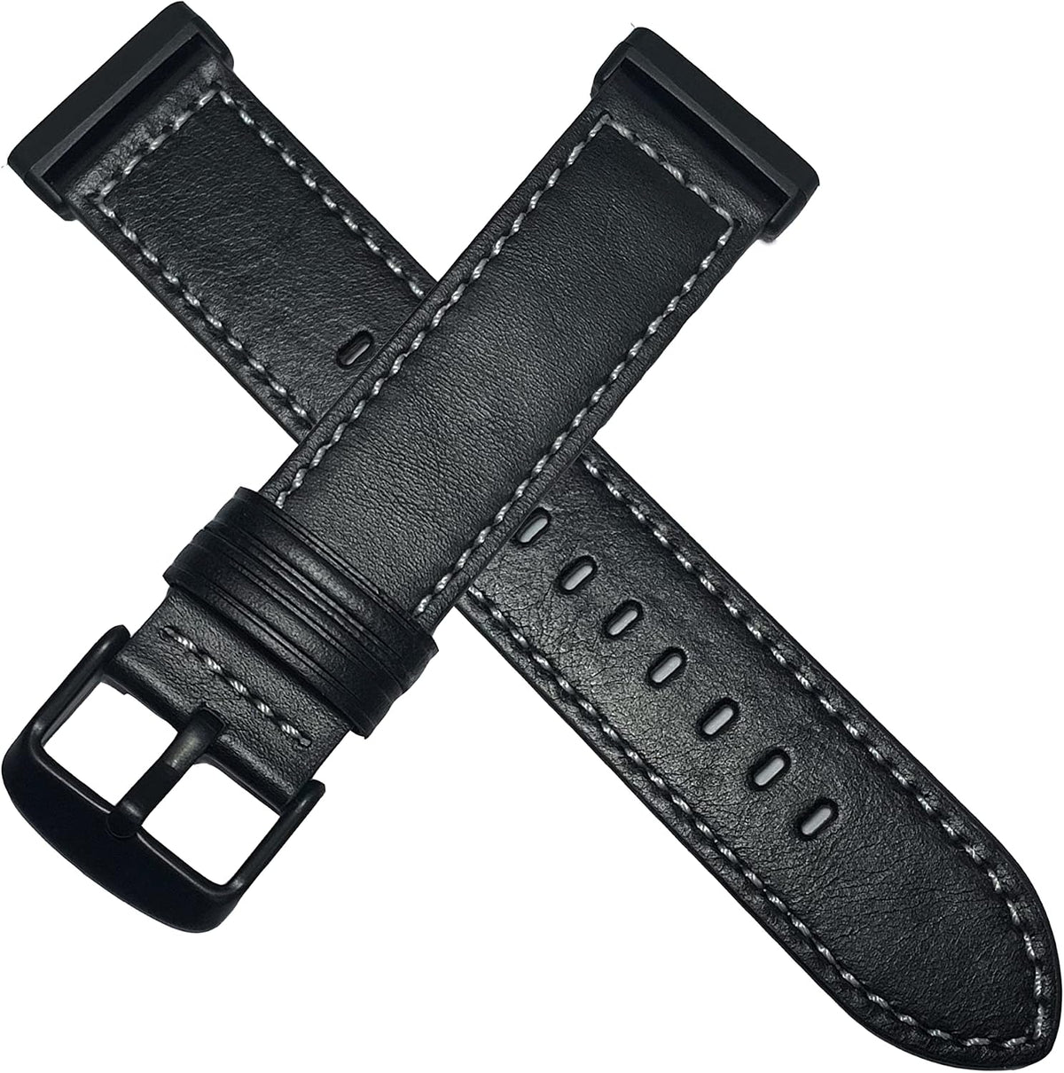 for Fitbit Versa 4 Bands, Geniue Leather Replacement Watch Strap for Fitbit Versa 4/ Versa 3, Fitbit Sense 2/Sense Bands for Women Men-Black