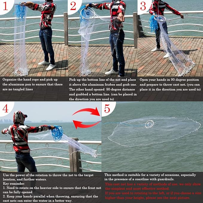Drasry Fishing Cast Net with Aluminum Ring 38 or 12 Mesh for Saltwater Freshwater Bait Shrimp Trap Fish Throw Net Heavy Duty Sinker. Size 4FT5FT6FT7FT Radius