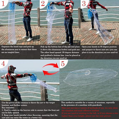 Drasry Fishing Cast Net with Aluminum Ring 38 or 12 Mesh for Saltwater Freshwater Bait Shrimp Trap Fish Throw Net Heavy Duty Sinker. Size 4FT5FT6FT7FT Radius
