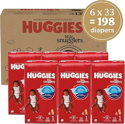 Huggies Size 1 Diapers, Little Snugglers Diapers, Size 1 (8-14 lbs), 198 Count (6 Packs of 33), Packaging May Vary