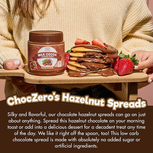 ChocZero Milk Chocolate Hazelnut Spread - Keto Friendly, No Sugar Added, Best Low Carb Dessert, Perfect Topping for Almond Flour Pancakes, Naturally Sweetened with Monk Fruit (1 jar, 12 oz)