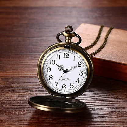 Avaner Women's Quartz Pocket Watches: Half Hunter Bronze Arabic Numeral Pocket Watches with Chain