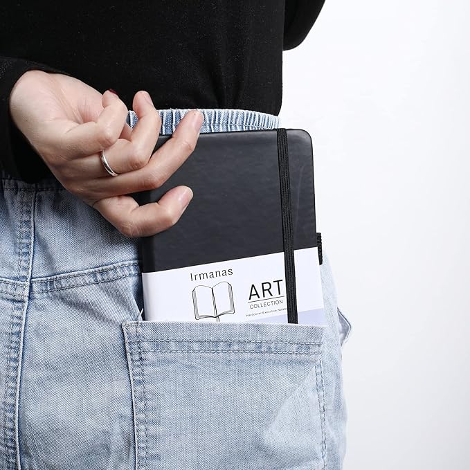 Pocket Notebook, Small Notebook 4.25"x 5.75", Mini Ruled Lined Journal, Smooth College Leather Hard Cover Notebook, Business Gift Office Supplies for Men Women, 160 pages, Pen Holder (Black)