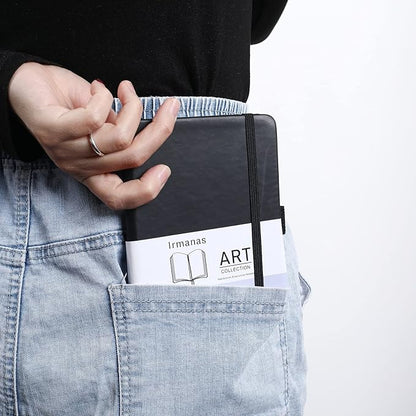 Pocket Notebook, Small Notebook 4.25"x 5.75", Mini Ruled Lined Journal, Smooth College Leather Hard Cover Notebook, Business Gift Office Supplies for Men Women, 160 pages, Pen Holder (Black)