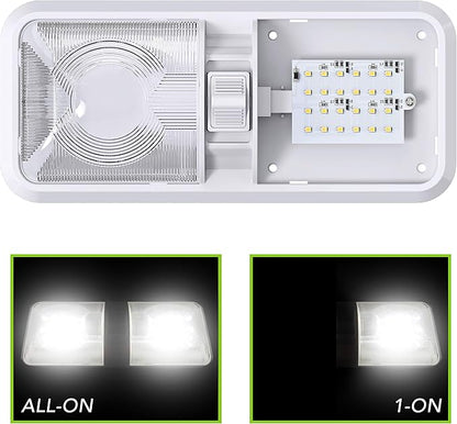 Leisure LED RV LED Ceiling Double Dome Light Fixture with ONOFF Switch Interior Lighting for CarRVTrailerCamperBoat DC 12V Natural White 4000-4500K 48X2835SMD Natural White 4000-4500K, (1 Pack)