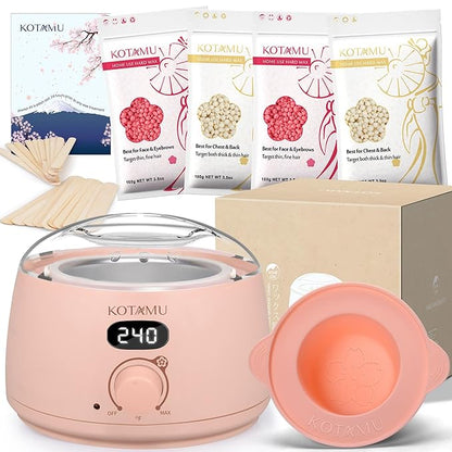 KOTAMU Pink Women & Men Hot Wax Warmer Pot for Face, Eyebrow, Body, Brazilian, Bikini, Sensitive Skin Waxing Machine for Home Salon