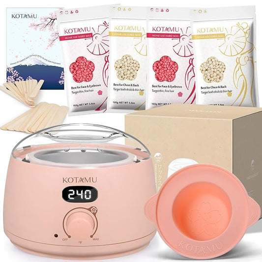 KOTAMU Pink Women & Men Hot Wax Warmer Pot for Face, Eyebrow, Body, Brazilian, Bikini, Sensitive Skin Waxing Machine for Home Salon