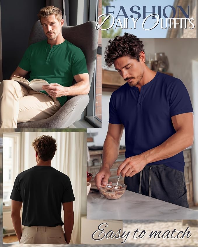 Ficerd 1 piece Men's Big and Tall Henley T-Shirts Short Sleeve Plus Size Tee Loose Casual Shirts Basic Oversized Tops