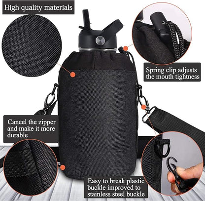 SENDESTAR Water Bottle 64oz Double Wall Vacuum Insulated Leak Proof Stainless Steel Sports Water BottleWide Mouth with New Flex Straw Lid  Spout Lid (GrayBlack)