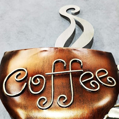 Aayla Metal Coffee Cup Wall Hanging Sculpture for Home, Kitchen, Restaurants and Shops - Brown and Champagne Color (14.75" H)