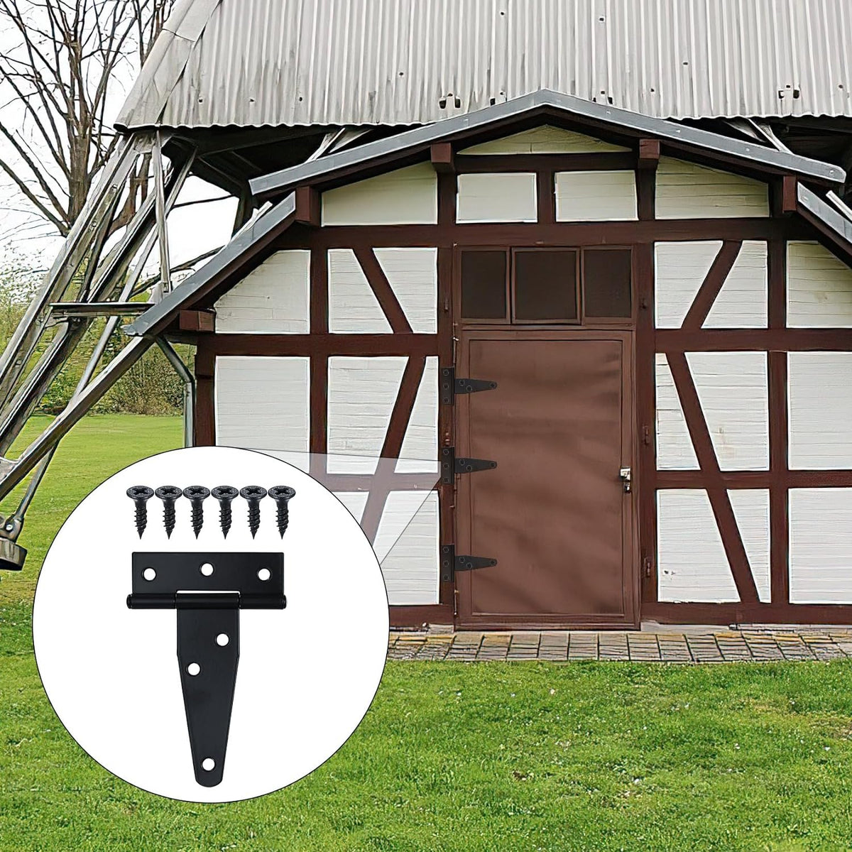 6 Pack 3 Inch T Strap Hinges, Shed Door Gate Hinges, Heavy Duty Black Outdoor Tee Hinge for Wooden Fences, Barn Door Gates Hinge for Shed Door Hardware (6, 3 Inch)