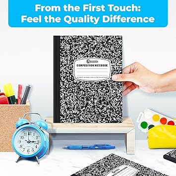 College Ruled Composition Notebooks 5 Pack, 200 Pages (100 Sheets), 9-34" x 7-12", White  Black Marble Composition Book, Hard Cover, Sturdy Sewn Binding, School, College  Office Supplies