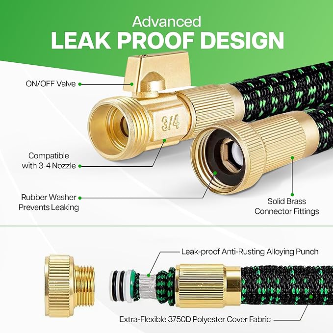 25 FT Expandable Garden Hose 2025 W10 Pattern Spray Nozzle, Ultra-Lightweight, Tangle  Kink Free, 3-Layers Latex Core with 34" Brass Fitting for Superior Durability, Comes WStorage Bag and Holder