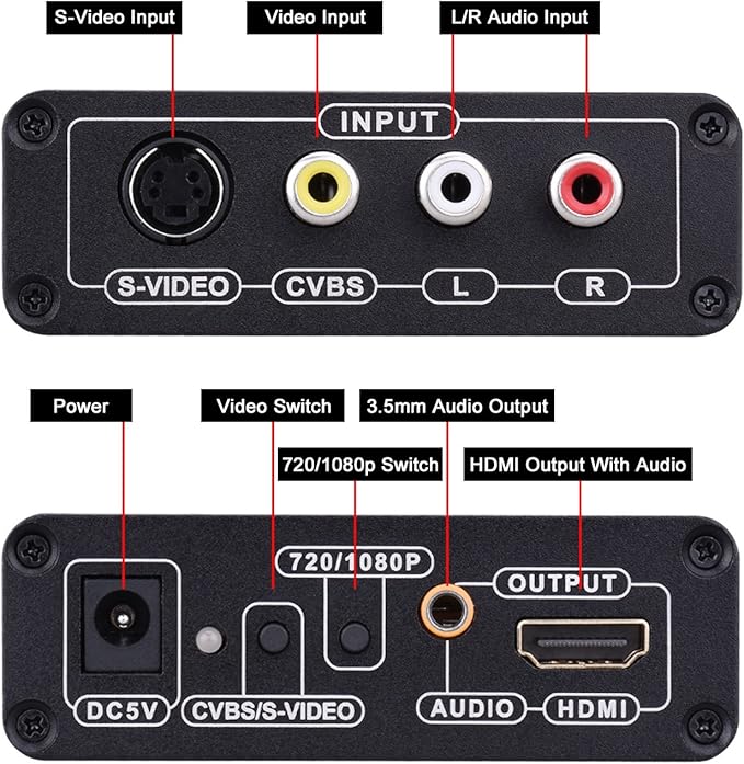 Tensun 3RCA AV CVBS Composite & S-Video R/L Audio to HDMI Converter Adapter Support 720P/1080P for PS2 PS3 NES SNES Nintendo 64 HDTV, TEN-HD069