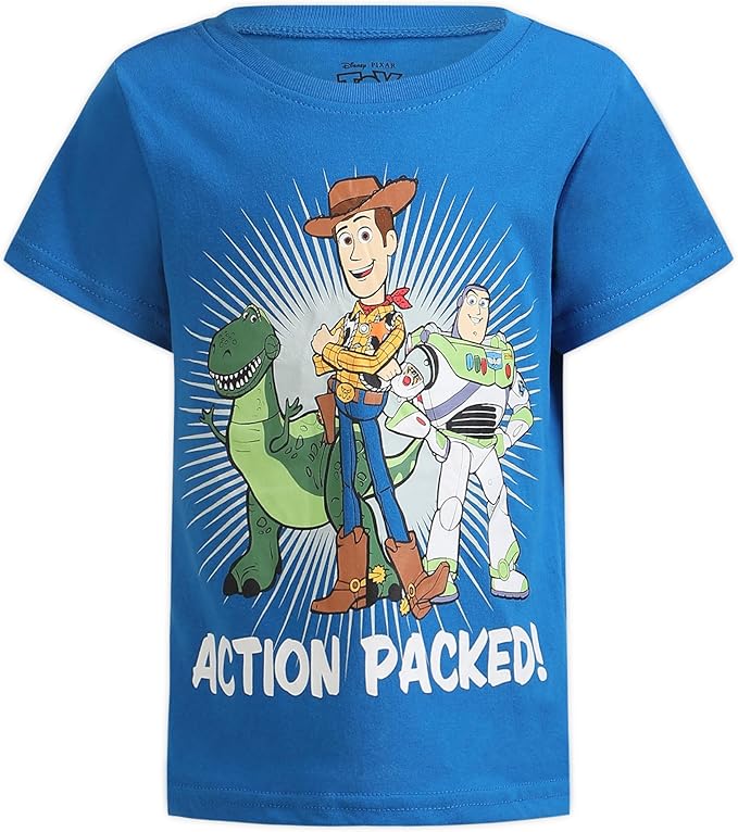 Disney Toy Story Woody, Buzz and Rex Boys Short Sleeve T-Shirt 4 Pack for Toddler and Little Kids