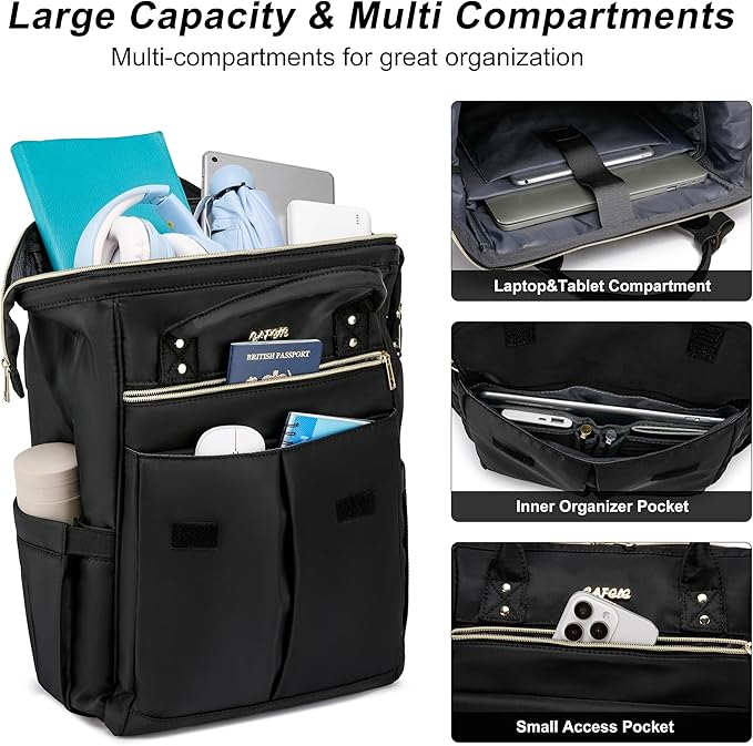 CAFELE Convertible Backpack for Women Men,School Backpacks for Teen Girls Boys,Large Wide Open Backpack with USB Charging Port, 17.3 Inch Work Laptop Backpack,Black(2321H-01)