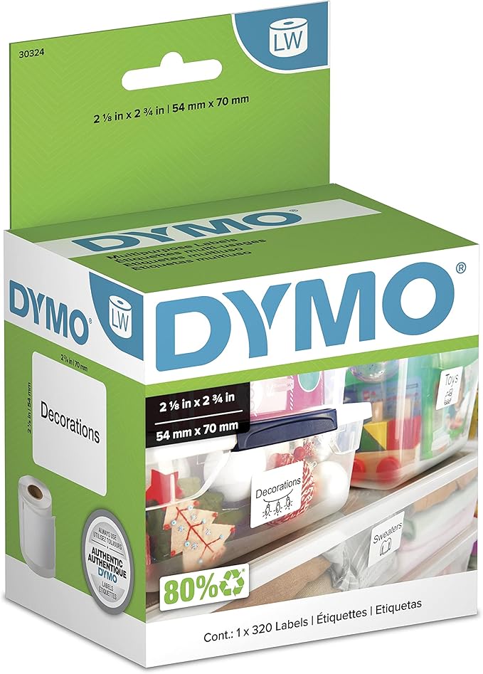 DYMO Authentic LW Large Multi-Purpose Labels, DYMO Labels for LabelWriter Label Printers, 2-18" x 2-34", 1 Roll of 320