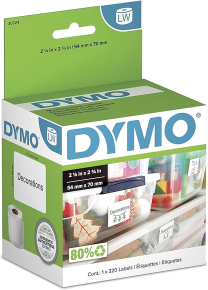 DYMO Authentic LW Large Multi-Purpose Labels, DYMO Labels for LabelWriter Label Printers, 2-18" x 2-34", 1 Roll of 320