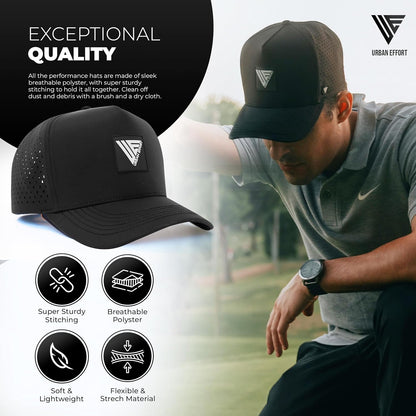 Urban Effort Hydro Performance Hat-Water-Resistant Baseball Cap-Men and Women-Great Snapback for Golf, Adventure,Lake,Workout ( Black )