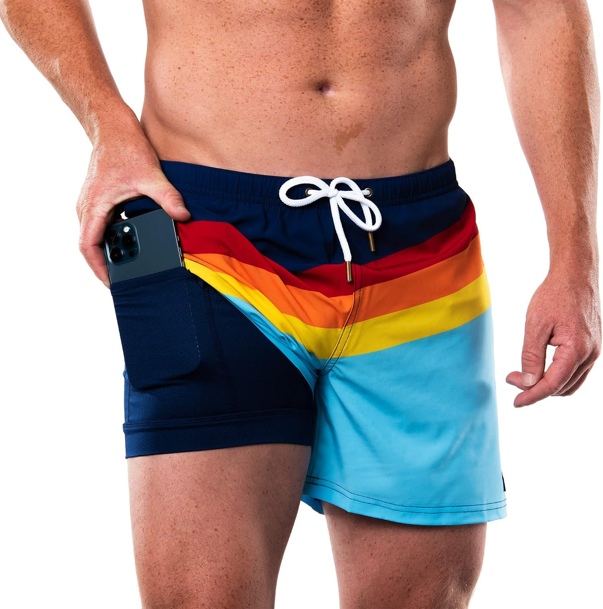 Swim Trunks with Compression Liner - Men's Premium 5 Inch Inseam Quick Dry Swim Shorts for Beach and Swimming