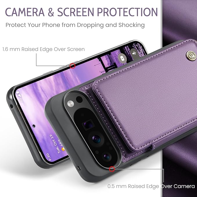 Compatible with Google Pixel 9 Pro XL 5G 6.8" Wallet Case with Card Holder RFID Blocking for Women Men, Double Magnetic Clasp Kickstand Shockproof Phone Case for Pixel 9 Pro XL, Purple