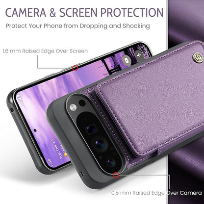 Compatible with Google Pixel 9 Pro XL 5G 6.8" Wallet Case with Card Holder RFID Blocking for Women Men, Double Magnetic Clasp Kickstand Shockproof Phone Case for Pixel 9 Pro XL, Purple