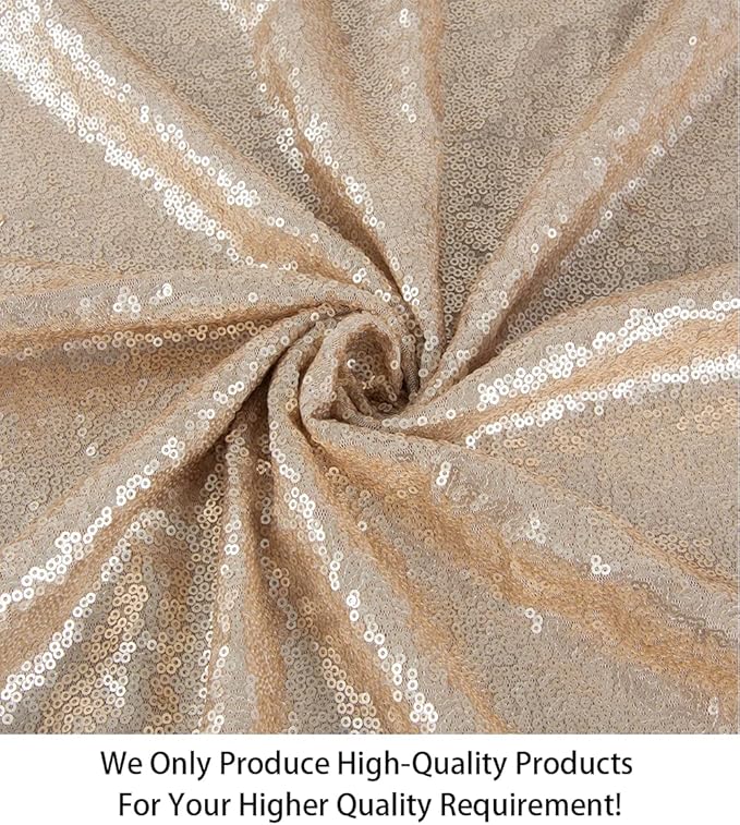 ShinyBeauty 3 Feet 1 Yards Champagne Sequin Fabric by The Yard, Sequin Fabric, Tablecloth, Linen, Sequin Tablecloth, Table Runner Photo Booth Backdrop, Sequin Fabric for Sewing (Champagne)