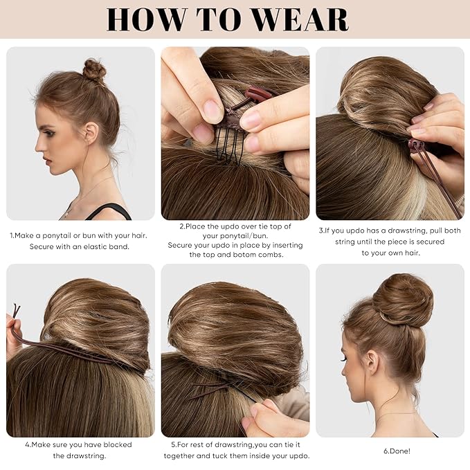 SARLA Fake Ballet Extension Bun Natural Blonde Synthetic Drawstring Hair Bun Hair Pieces for Women Girls Lady Updo Donut Chignon