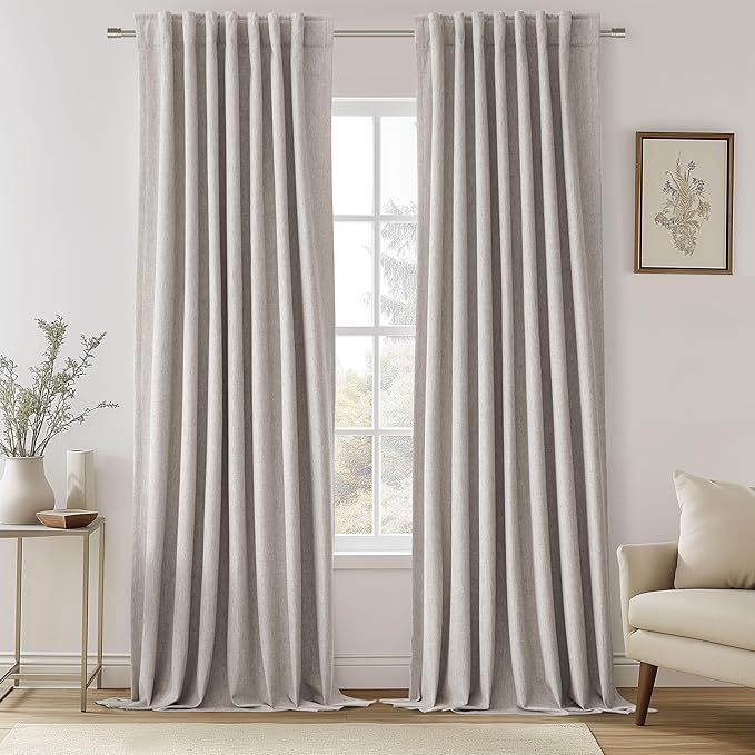 UHITECH 100 Blackout Curtains for Living RoomBedroom Black Out Curtain 90 Inches Length 2 Panels Set Natural Linen Thermal Insulated Drapes Back TabRod Pocket 7.5ft