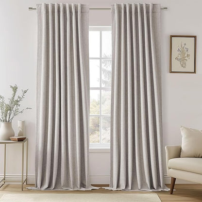 UHITECH 100 Blackout Curtains for Living RoomBedroom Black Out Curtain 90 Inches Length 2 Panels Set Natural Linen Thermal Insulated Drapes Back TabRod Pocket 7.5ft
