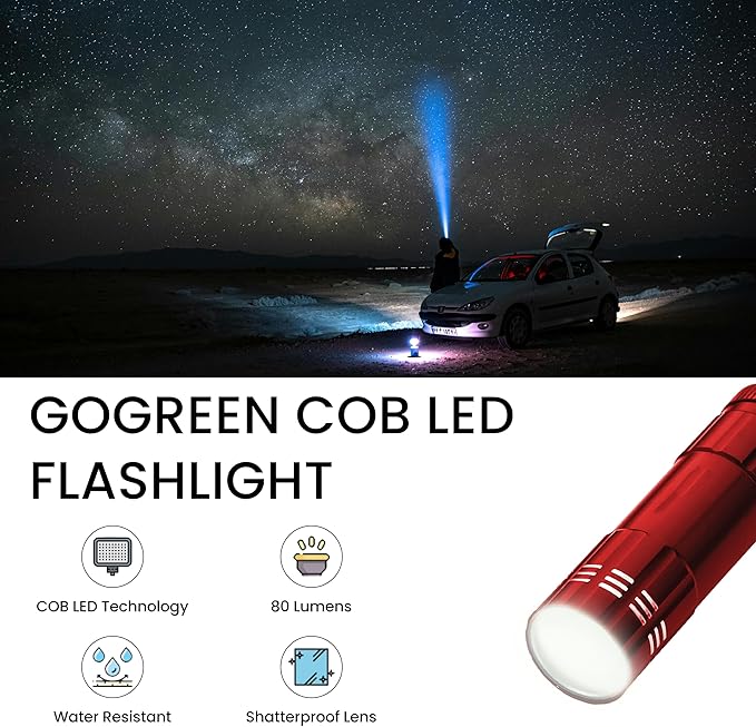 GoGreen Power GG-113-COBRD - COB LED Flashlight with batteries, Red