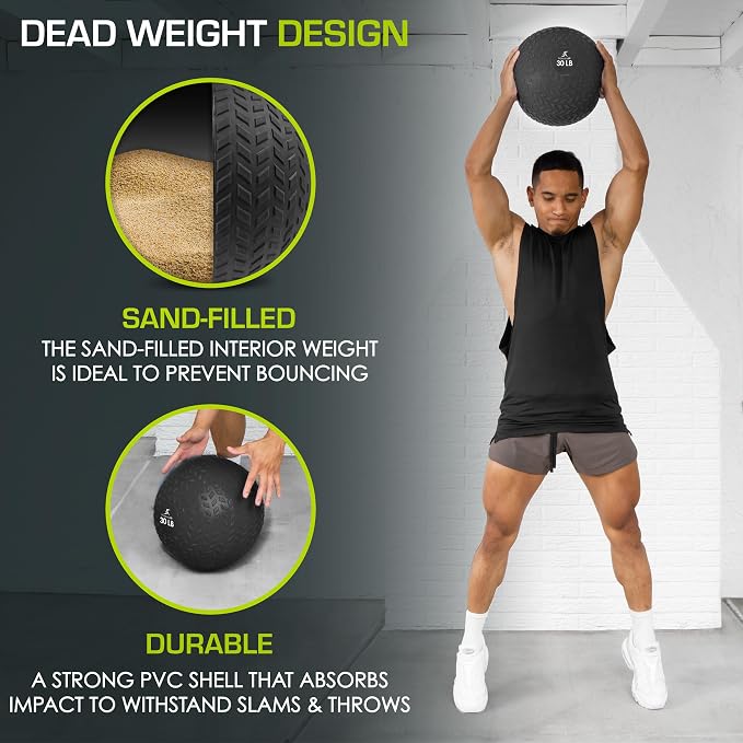 ProsourceFit Slam Medicine Ball, 30 lbs Smooth and Tread Textured Grip Dead Weight Balls for Strength and Conditioning Exercises, Cardio and Core Workouts